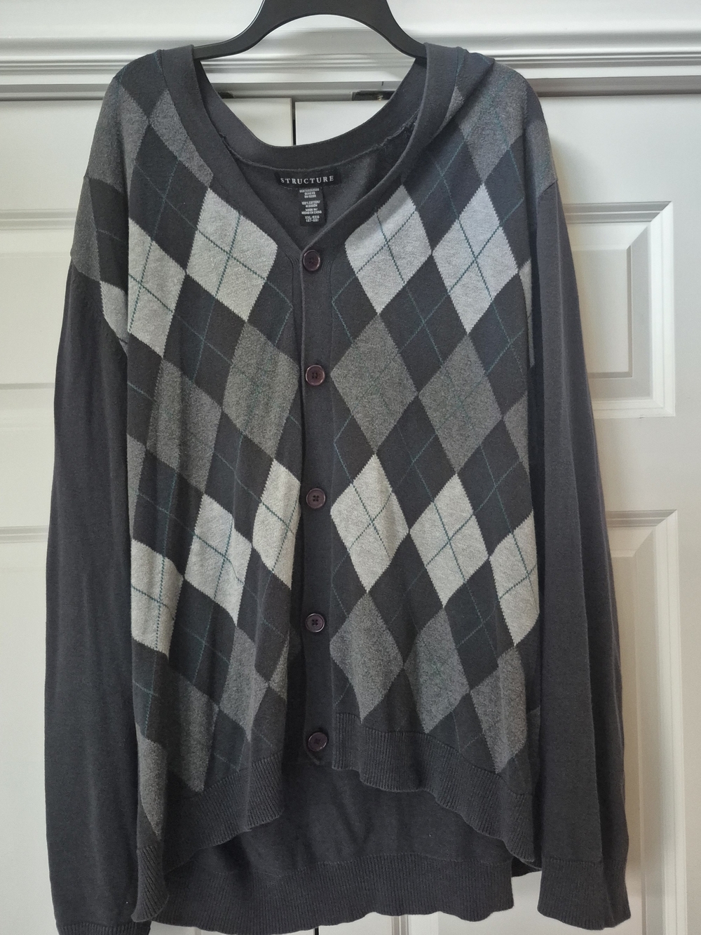 Structure Mens Gray Argyle Cardigan Sweater